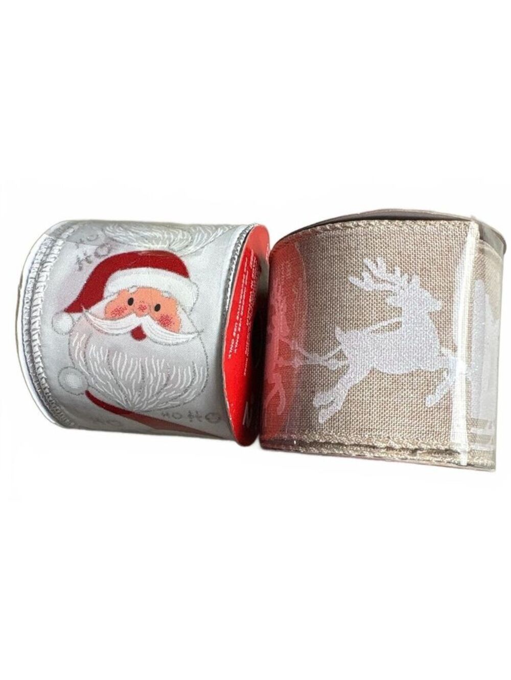 Holiday Style Decorative Christmas Ribbon Set with Santa and Reindeer Designs